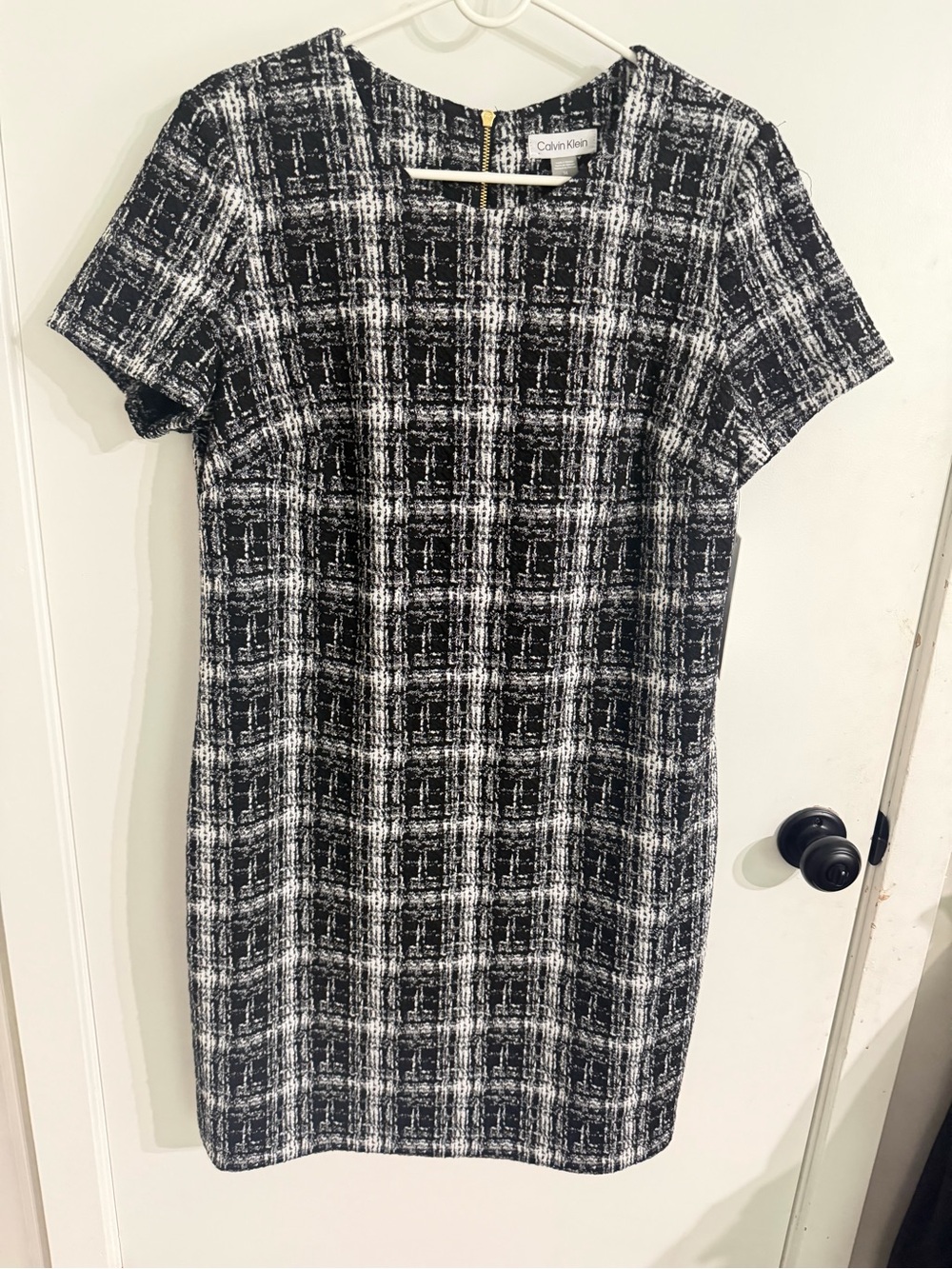 Calvin Klein Black and White Plaid Shift Dress | NWT | Women’s Size 14